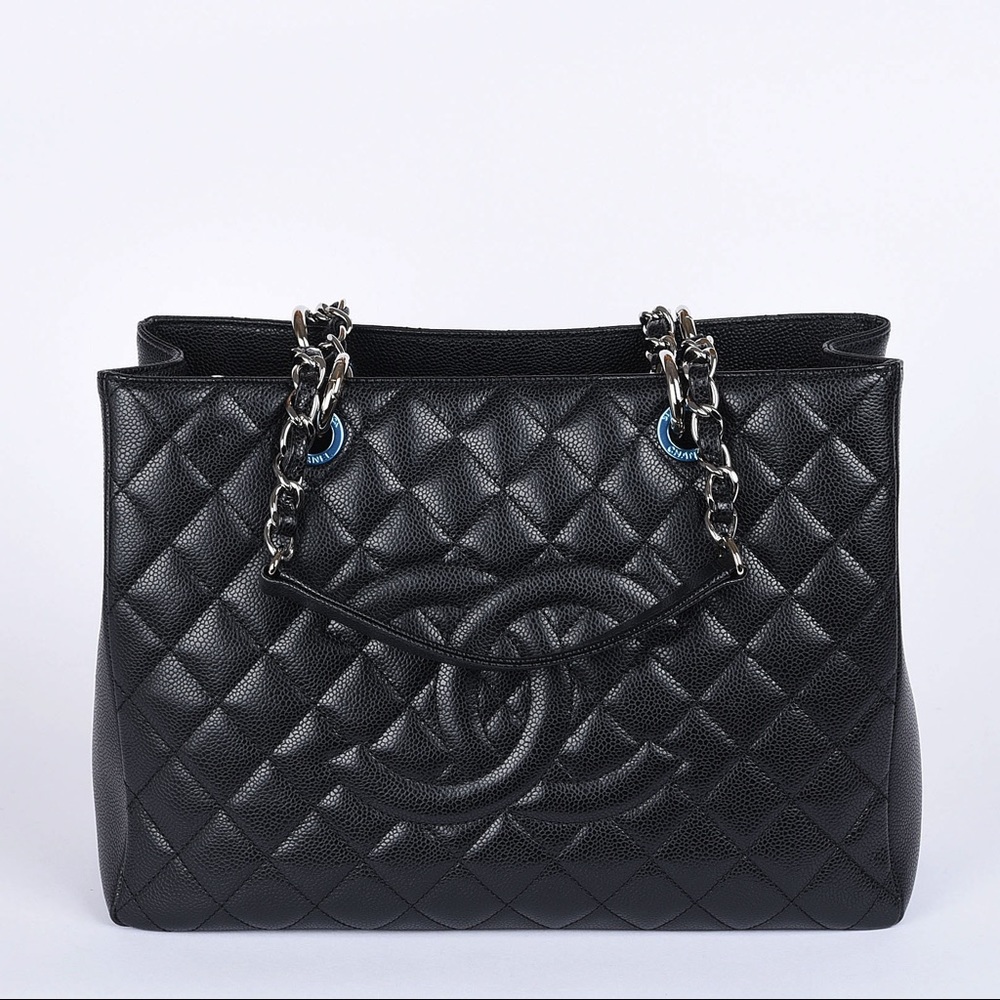 authentic CHANEL Tote Black Caviar Leather Bag.